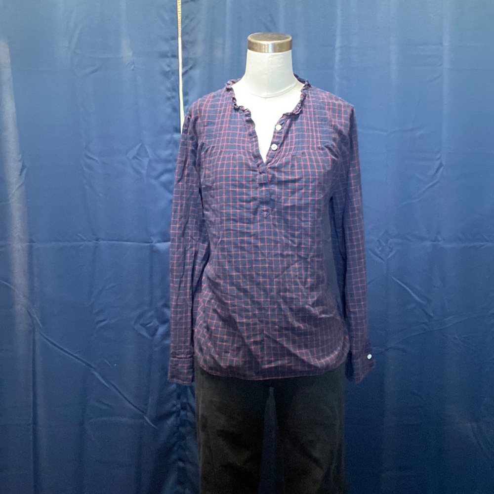 J. Crew Mercantile Plaid Blouse with Ruffle Collar